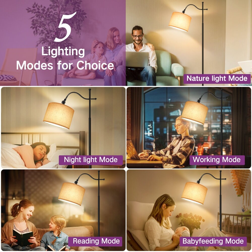 Lampadaire arqué avec télécommande, lampe sur pied rétro 67 pouces avec 4 températures de couleur, lampes hautes en métal pour salon et chambre à coucher - N/A