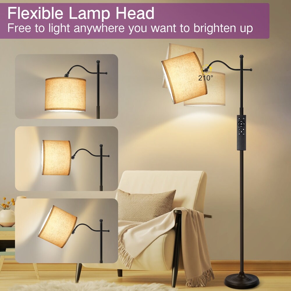 Lampadaire arqué avec télécommande, lampe sur pied rétro 67 pouces avec 4 températures de couleur, lampes hautes en métal pour salon et chambre à coucher - N/A