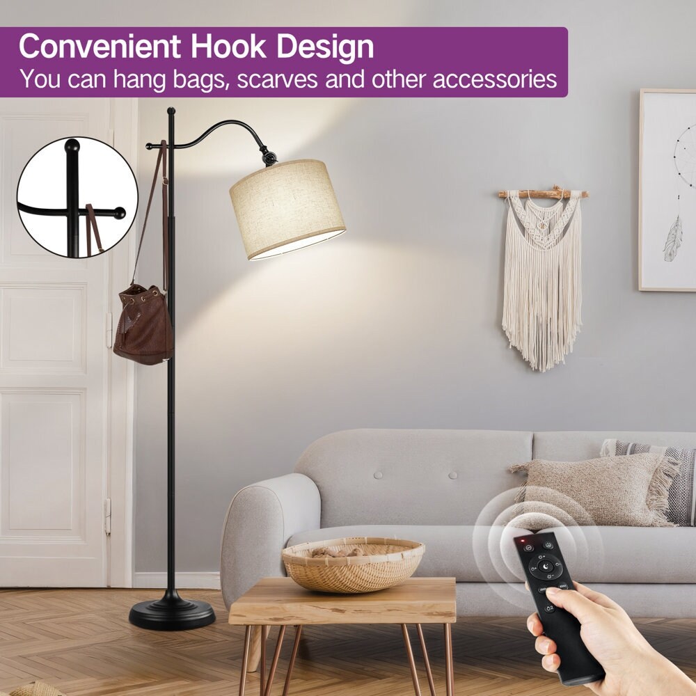 Lampadaire arqué avec télécommande, lampe sur pied rétro 67 pouces avec 4 températures de couleur, lampes hautes en métal pour salon et chambre à coucher - N/A