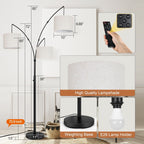 Lampadaire LED Arc à intensité variable, moderne, noir, 3 lampes, haut et arqué