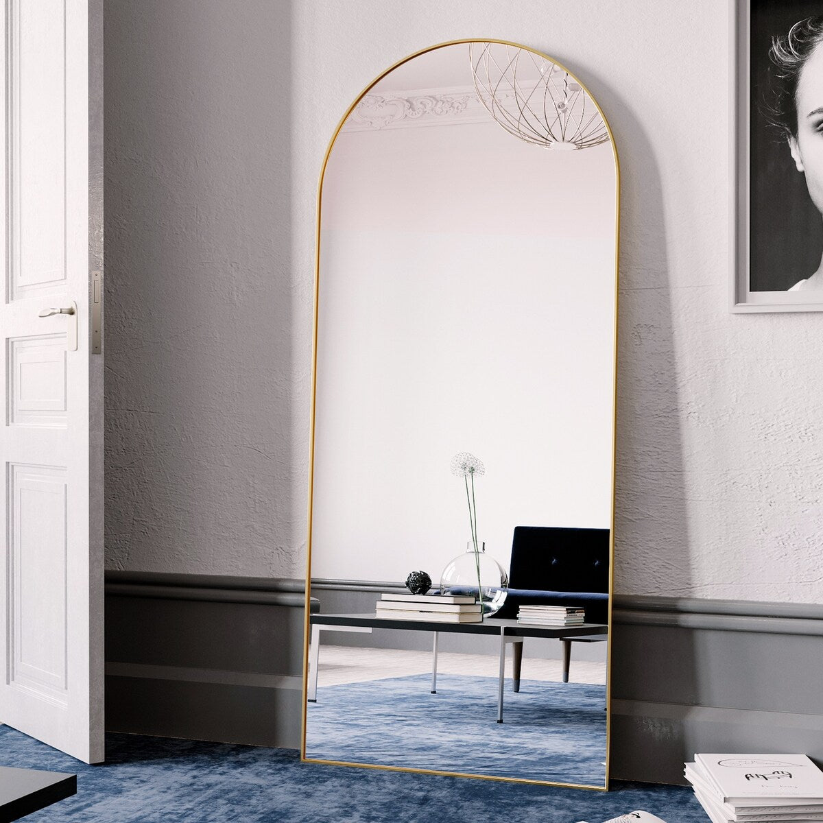 Miroir de sol arqué pleine longueur Miroir sur pied intégral Décoration murale