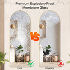 Miroir arqué pleine longueur, 21 x 64, miroir mural en verre incassable, grand miroir arqué haut avec support, cadre en alliage d'aluminium