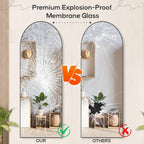 Miroir arqué pleine longueur, 21 x 64, miroir mural en verre incassable, grand miroir arqué haut avec support, cadre en alliage d'aluminium