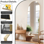 Miroir arqué pleine longueur, 21 x 64, miroir mural en verre incassable, grand miroir arqué haut avec support, cadre en alliage d'aluminium