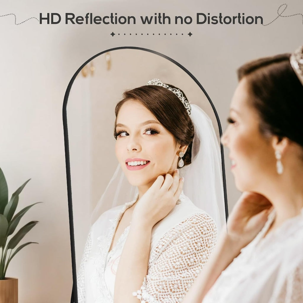 Miroir arqué pleine longueur, 21 x 64, miroir mural en verre incassable, grand miroir arqué haut avec support, cadre en alliage d'aluminium