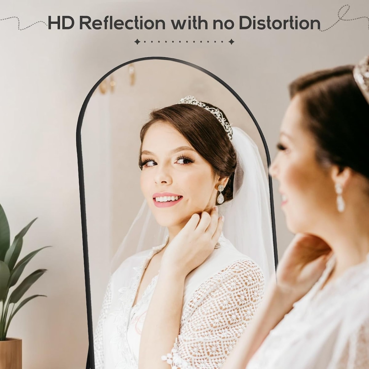 Miroir arqué pleine longueur, 21 x 64, miroir mural en verre incassable, grand miroir arqué haut avec support, cadre en alliage d'aluminium