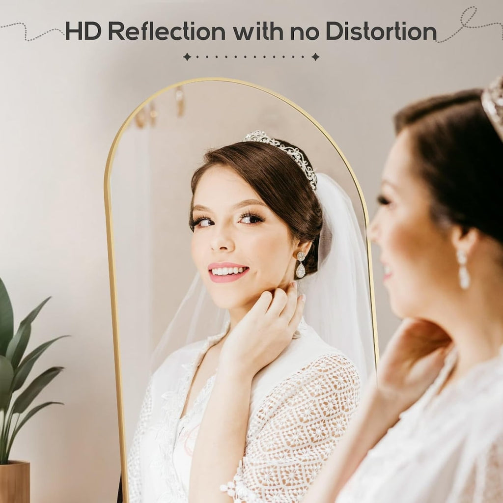 Miroir arqué pleine longueur, 21 x 64, miroir mural en verre incassable, grand miroir arqué haut avec support, cadre en alliage d'aluminium