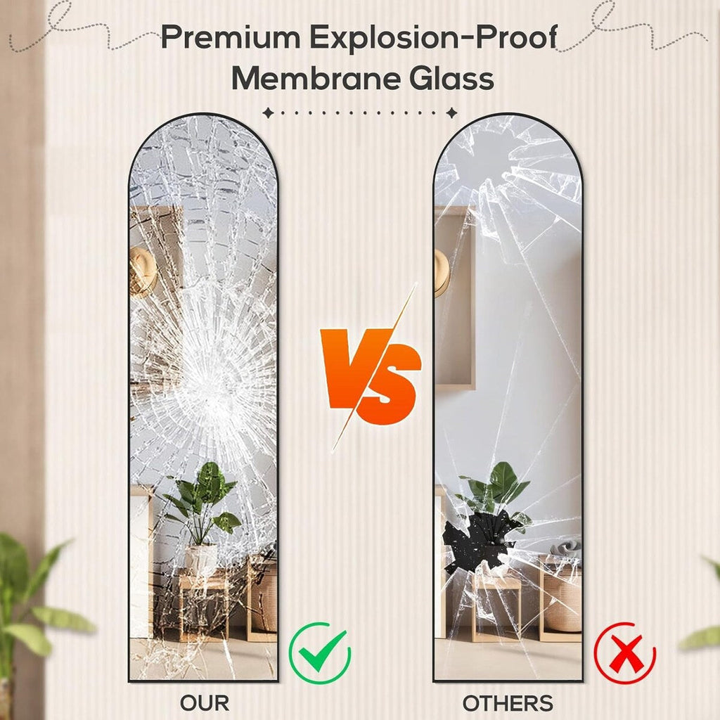 Miroir arqué pleine longueur, 16 x 59, miroir mural, sur pied, grand miroir arqué avec support, cadre en alliage d'aluminium