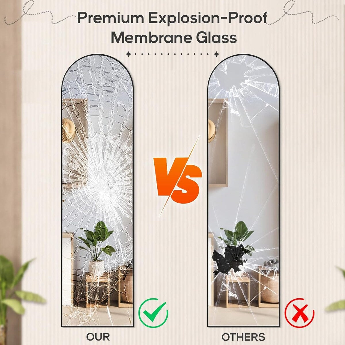 Miroir arqué pleine longueur, 16 x 59, miroir mural, sur pied, grand miroir arqué avec support, cadre en alliage d'aluminium