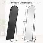 Miroir arqué pleine longueur, 16 x 59, miroir mural, sur pied, grand miroir arqué avec support, cadre en alliage d'aluminium