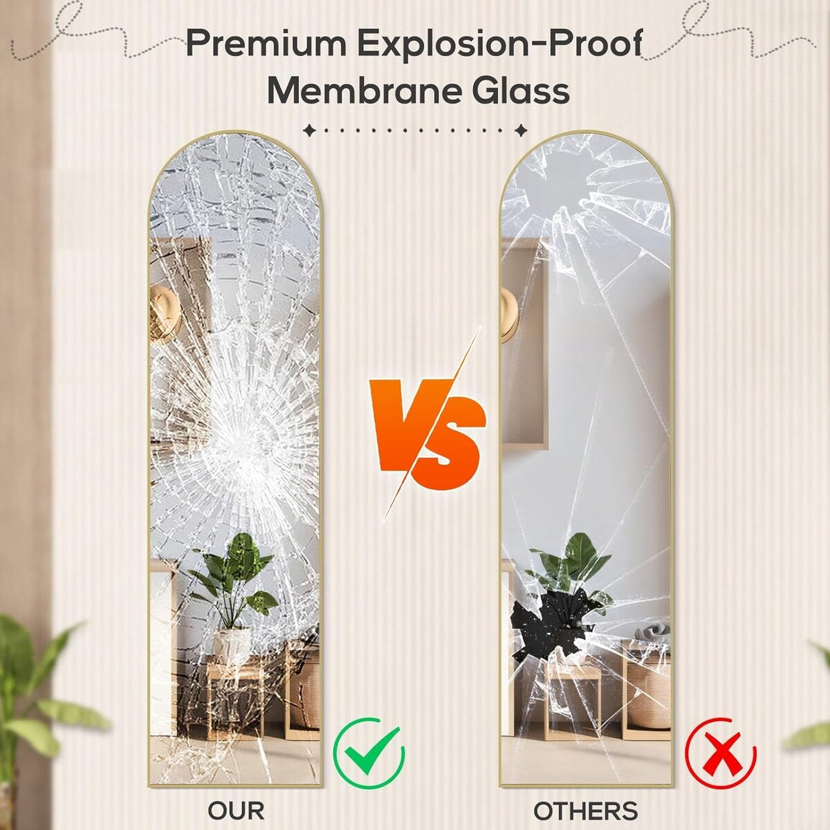 Miroir arqué pleine longueur, 16 x 59, miroir mural, sur pied, grand miroir arqué avec support, cadre en alliage d'aluminium