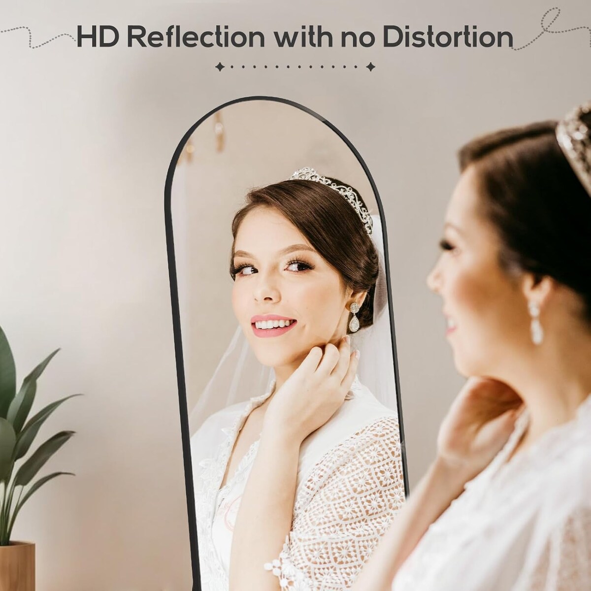 Miroir arqué pleine longueur, 16 x 59, miroir mural, sur pied, grand miroir arqué avec support, cadre en alliage d'aluminium