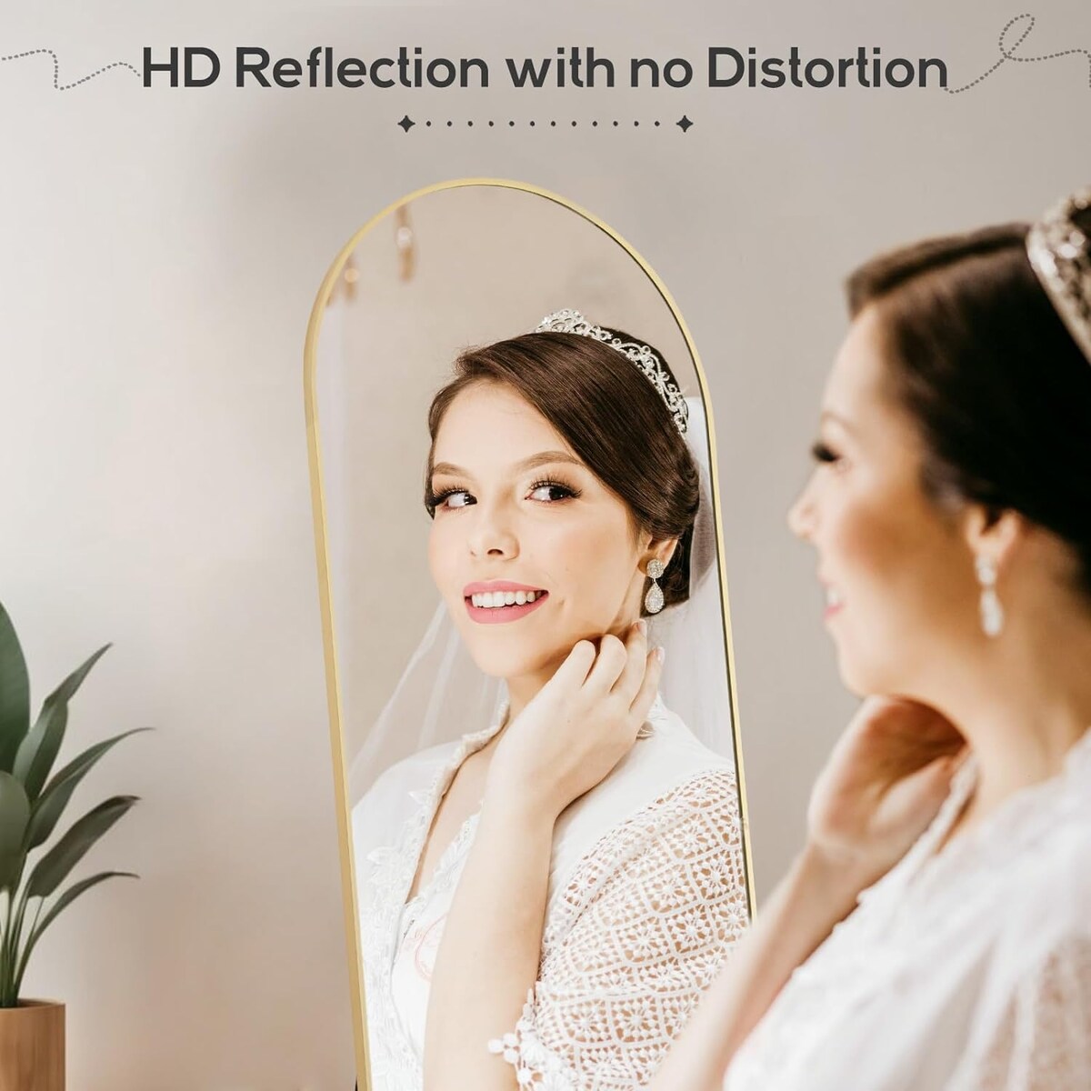 Miroir arqué pleine longueur, 16 x 59, miroir mural, sur pied, grand miroir arqué avec support, cadre en alliage d'aluminium