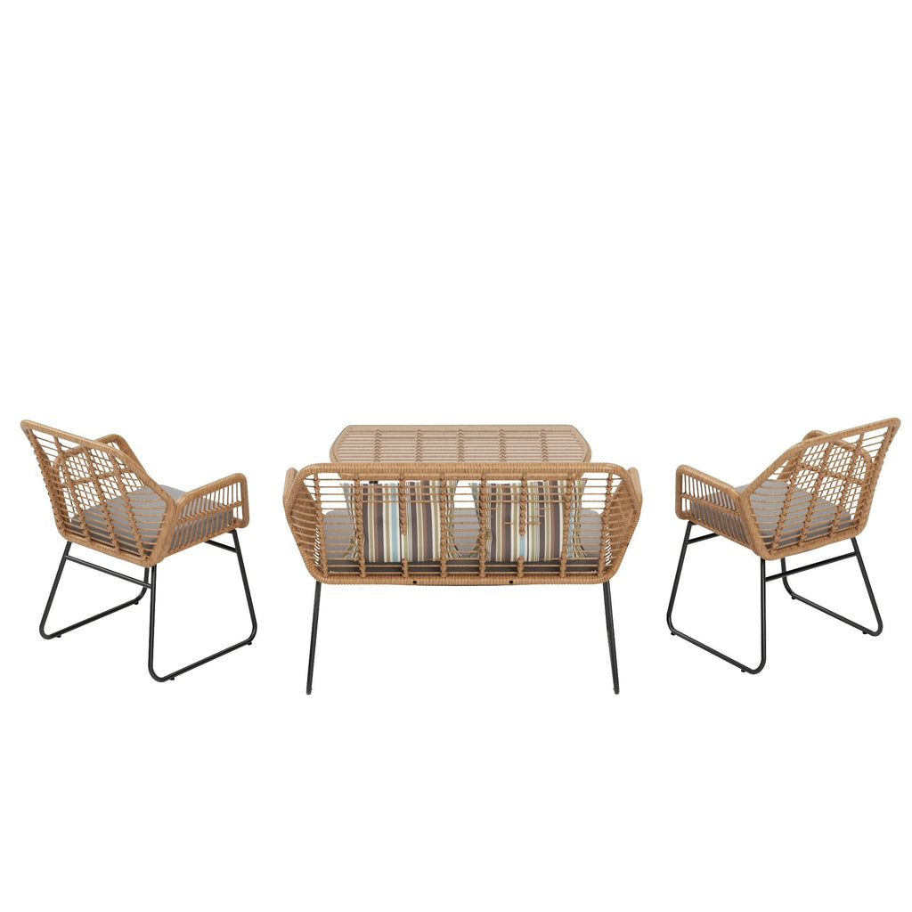 Ensemble de salon de jardin Arden 4 pièces en osier avec coussins