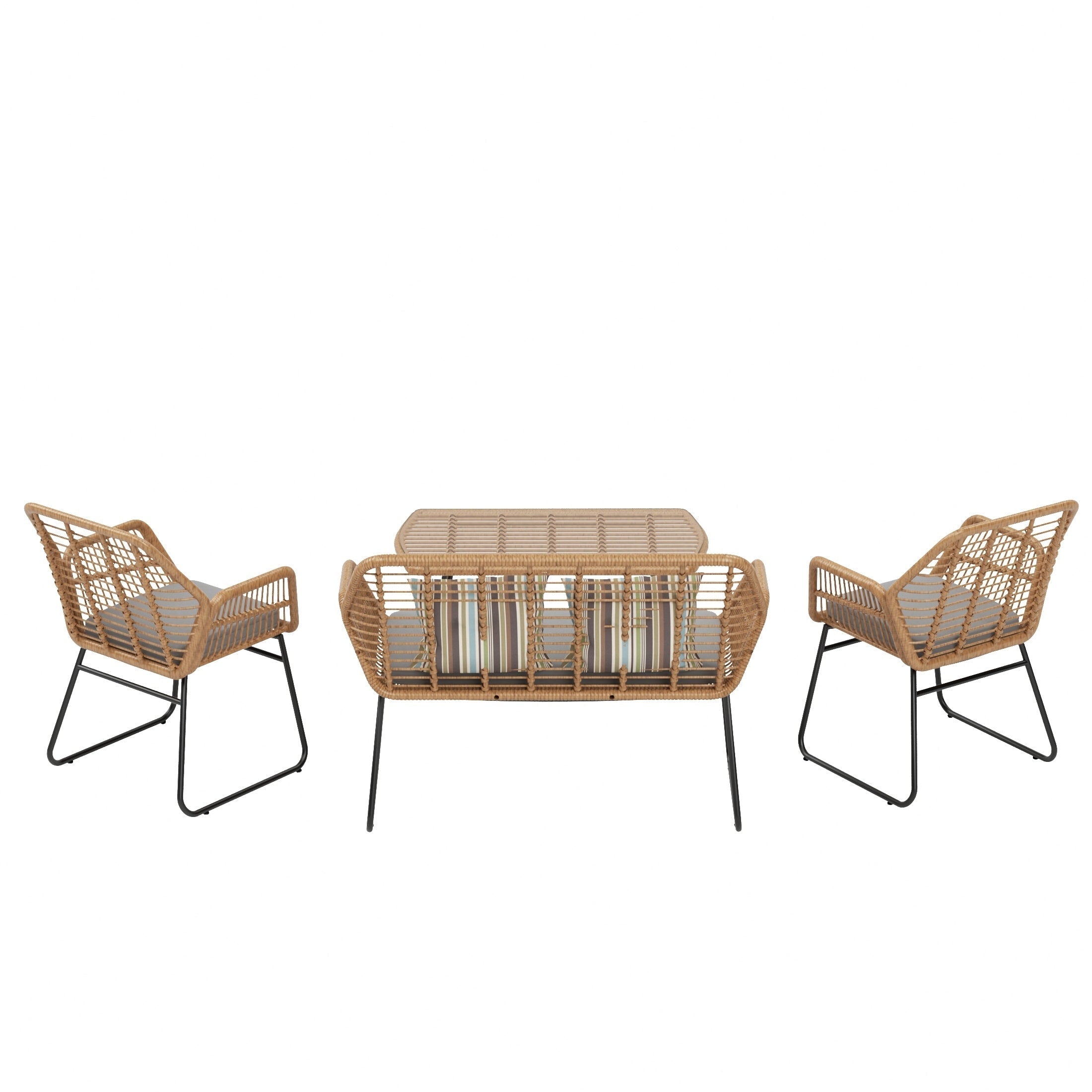 Ensemble de salon de jardin Arden 4 pièces en osier avec coussins