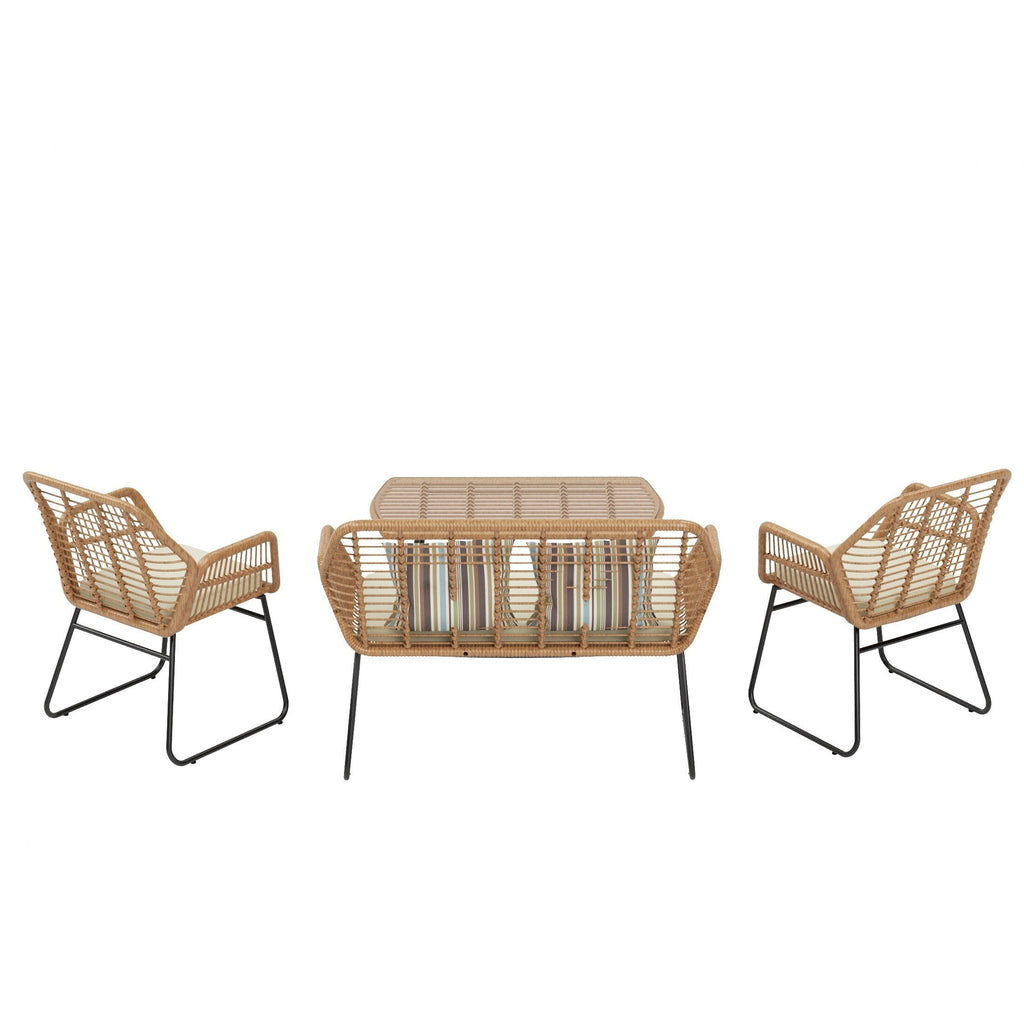 Ensemble de salon de jardin Arden 4 pièces en osier avec coussins