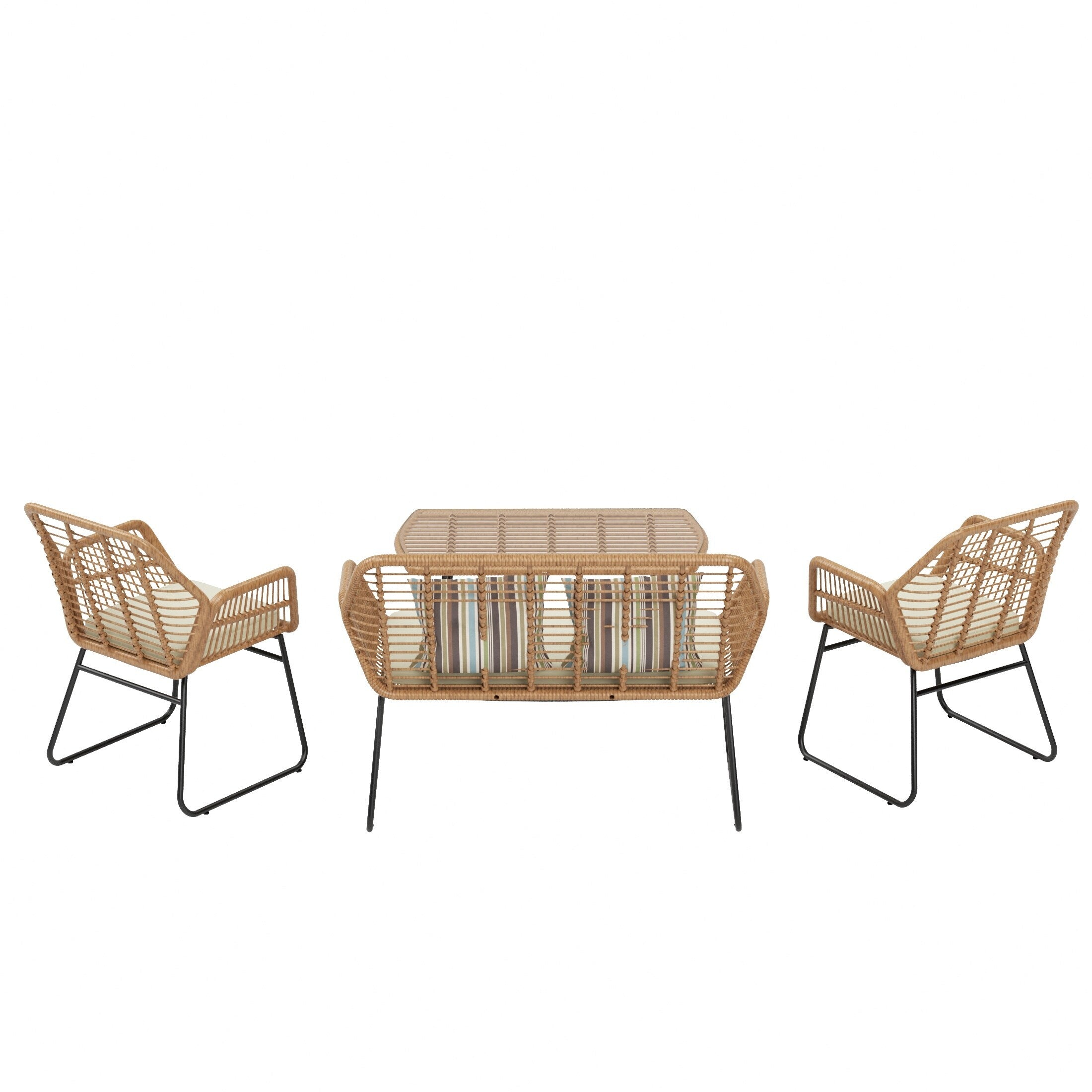 Ensemble de salon de jardin Arden 4 pièces en osier avec coussins