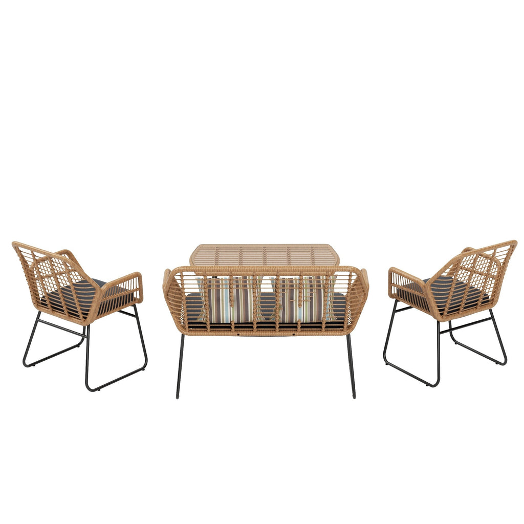 Ensemble de salon de jardin Arden 4 pièces en osier avec coussins