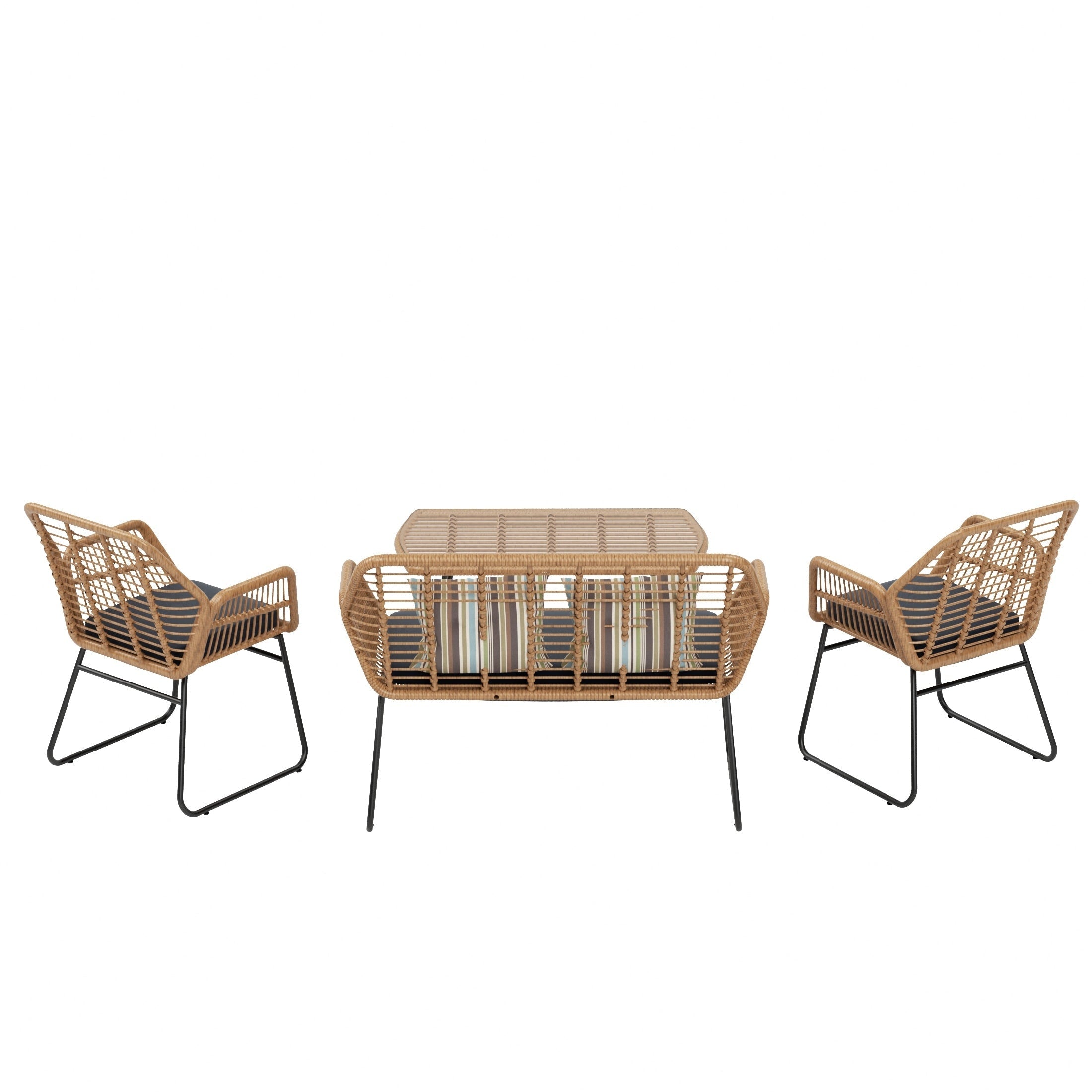 Ensemble de salon de jardin Arden 4 pièces en osier avec coussins