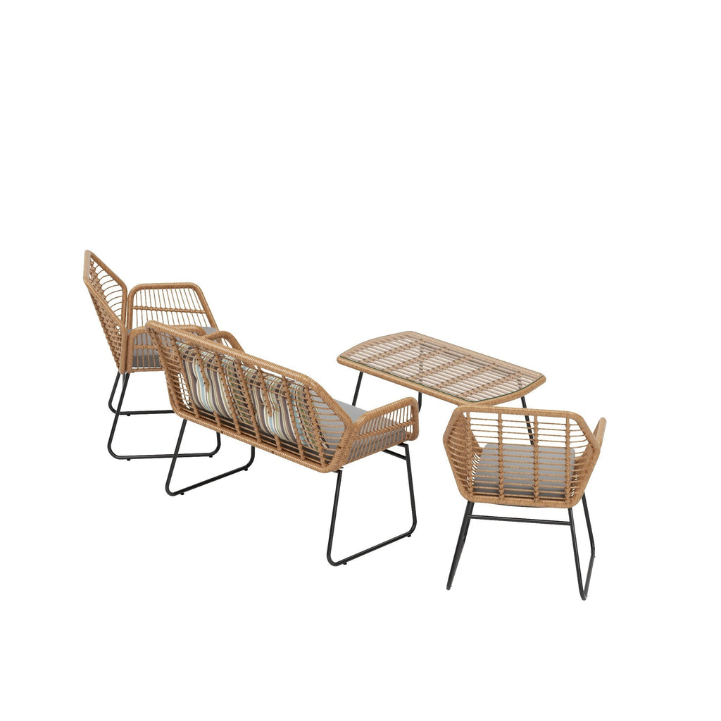 Ensemble de salon de jardin Arden 4 pièces en osier avec coussins