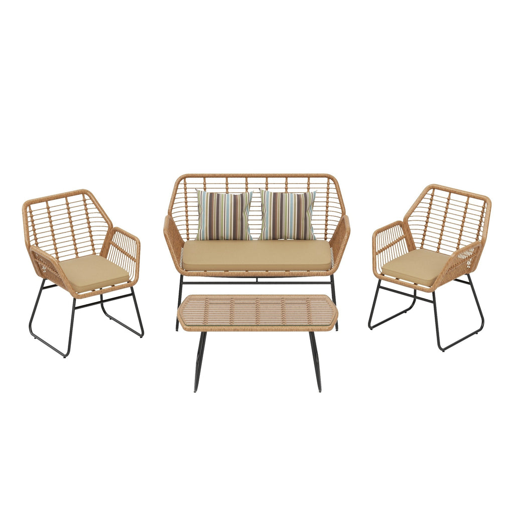 Ensemble de salon de jardin Arden 4 pièces en osier avec coussins