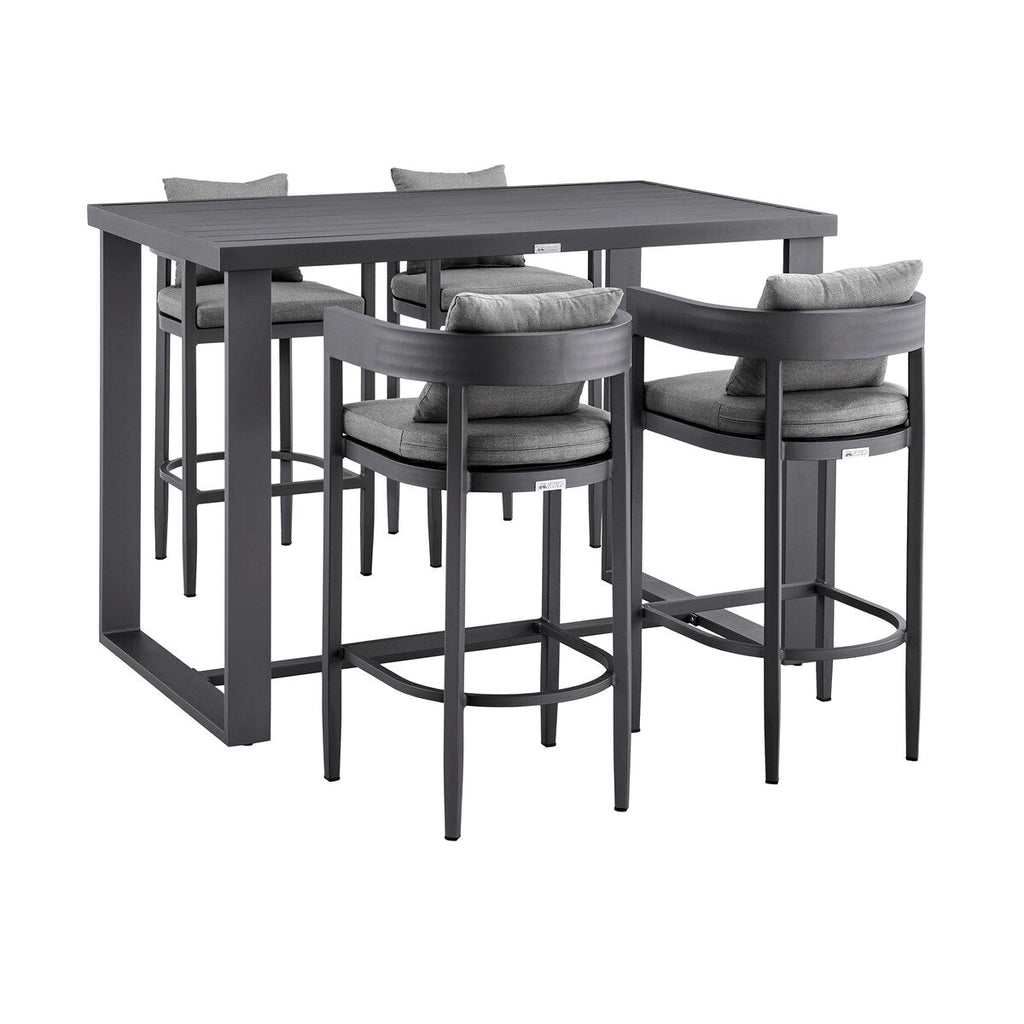 Ensemble de salle à manger d'extérieur Argiope en aluminium gris, 5 pièces, hauteur bar