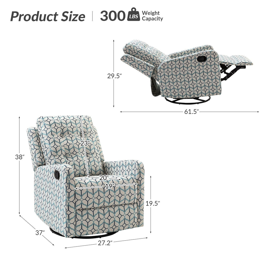 Fauteuil inclinable pivotant manuel Arlette Floral avec dossier capitonné, lot de 2