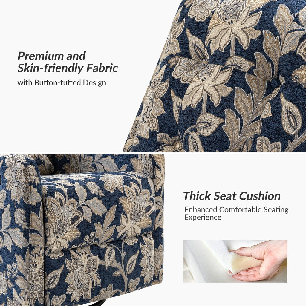 Fauteuil inclinable pivotant manuel Arlette Floral avec dossier capitonné, lot de 2