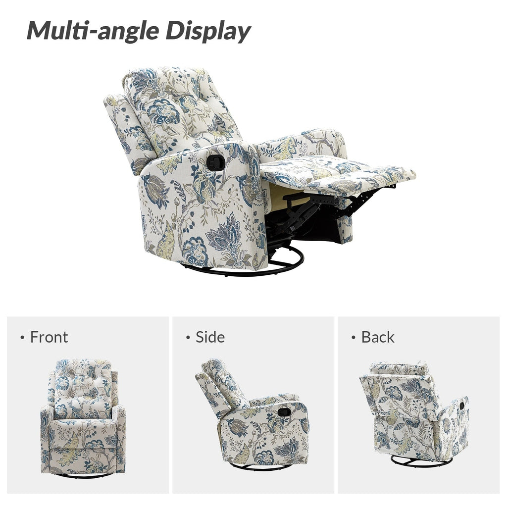 Fauteuil inclinable pivotant manuel Arlette Floral avec dossier capitonné, lot de 2