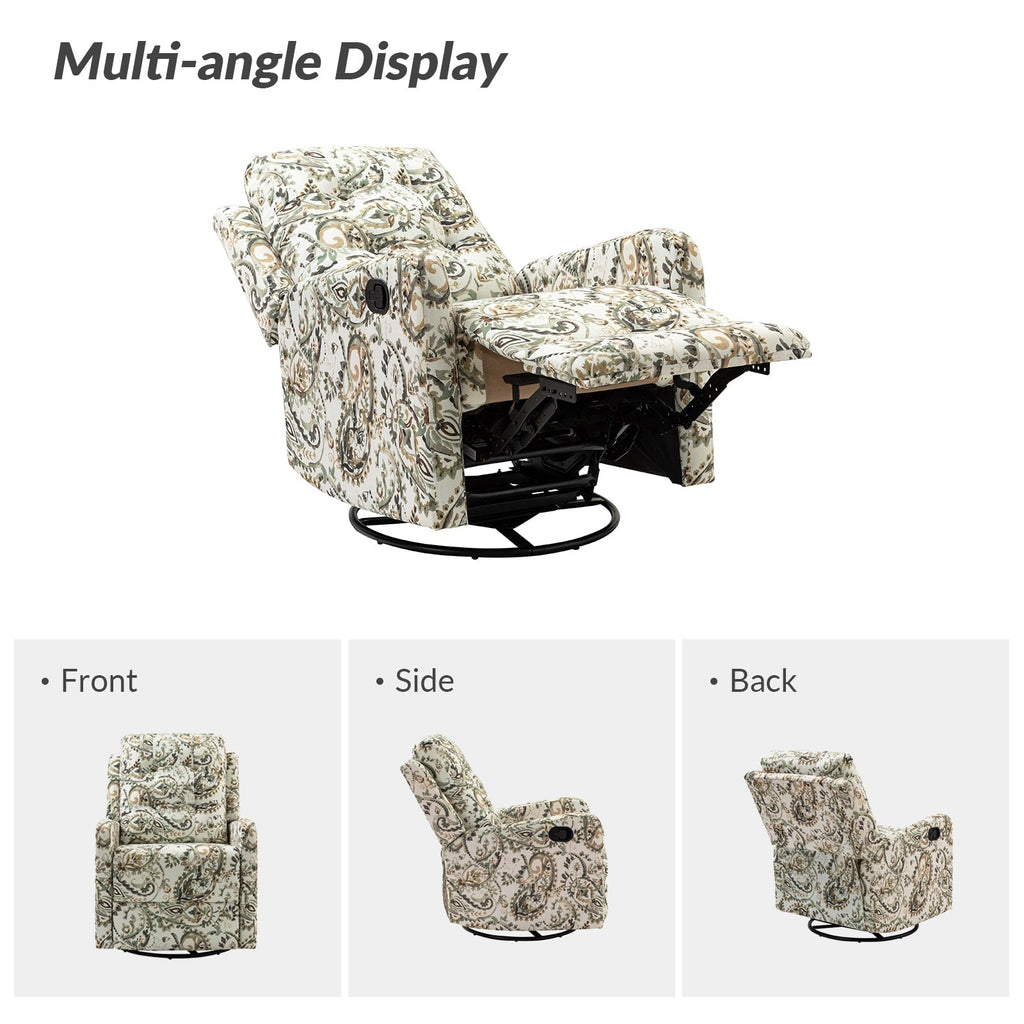 Fauteuil inclinable pivotant manuel Arlette Floral avec dossier capitonné, lot de 2