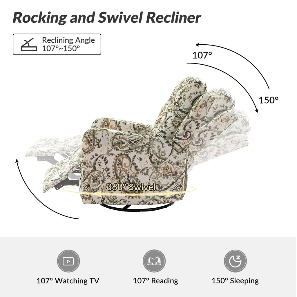 Fauteuil inclinable pivotant manuel Arlette Floral avec dossier capitonné, lot de 2