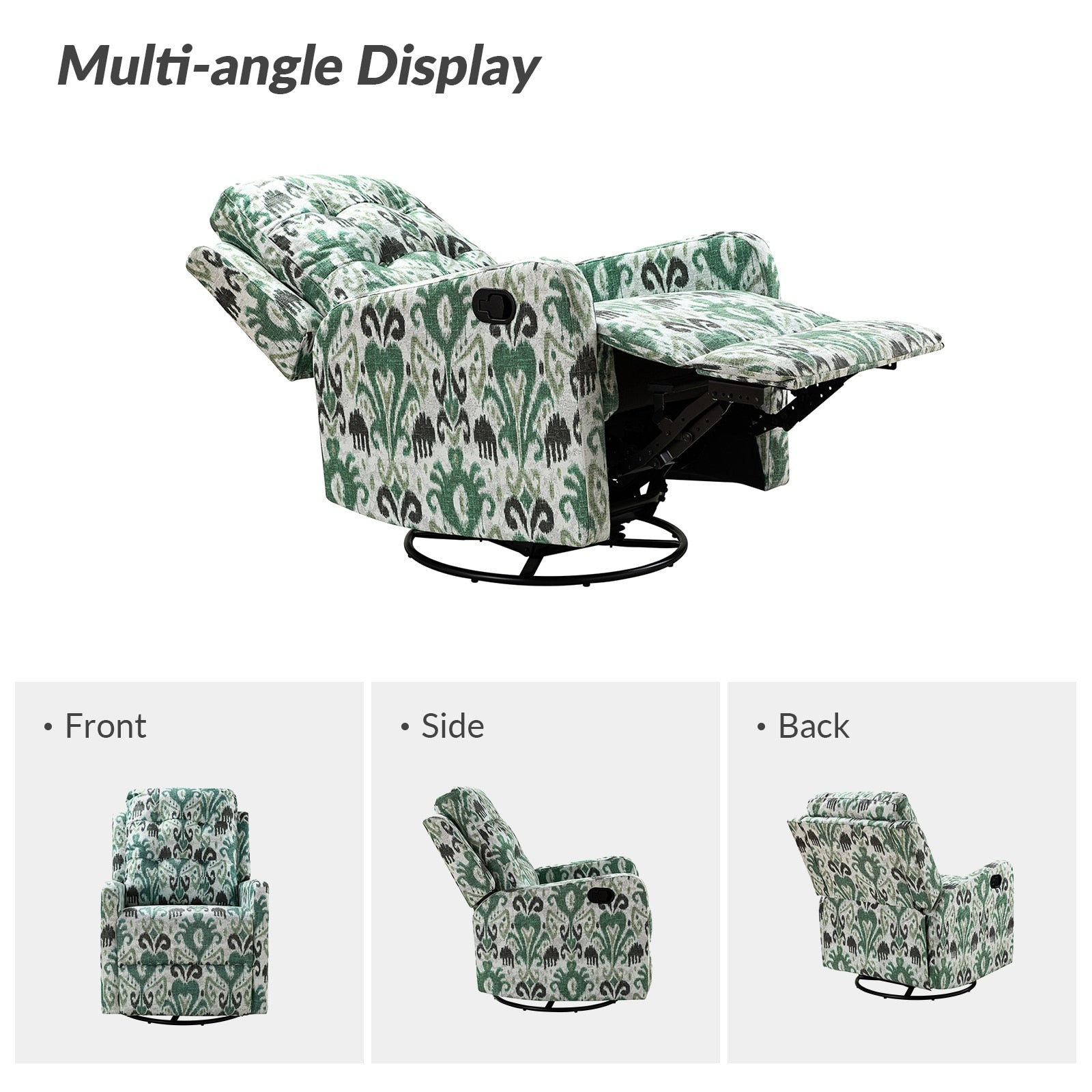 Fauteuil inclinable pivotant manuel Arlette Floral avec dossier capitonné, lot de 2