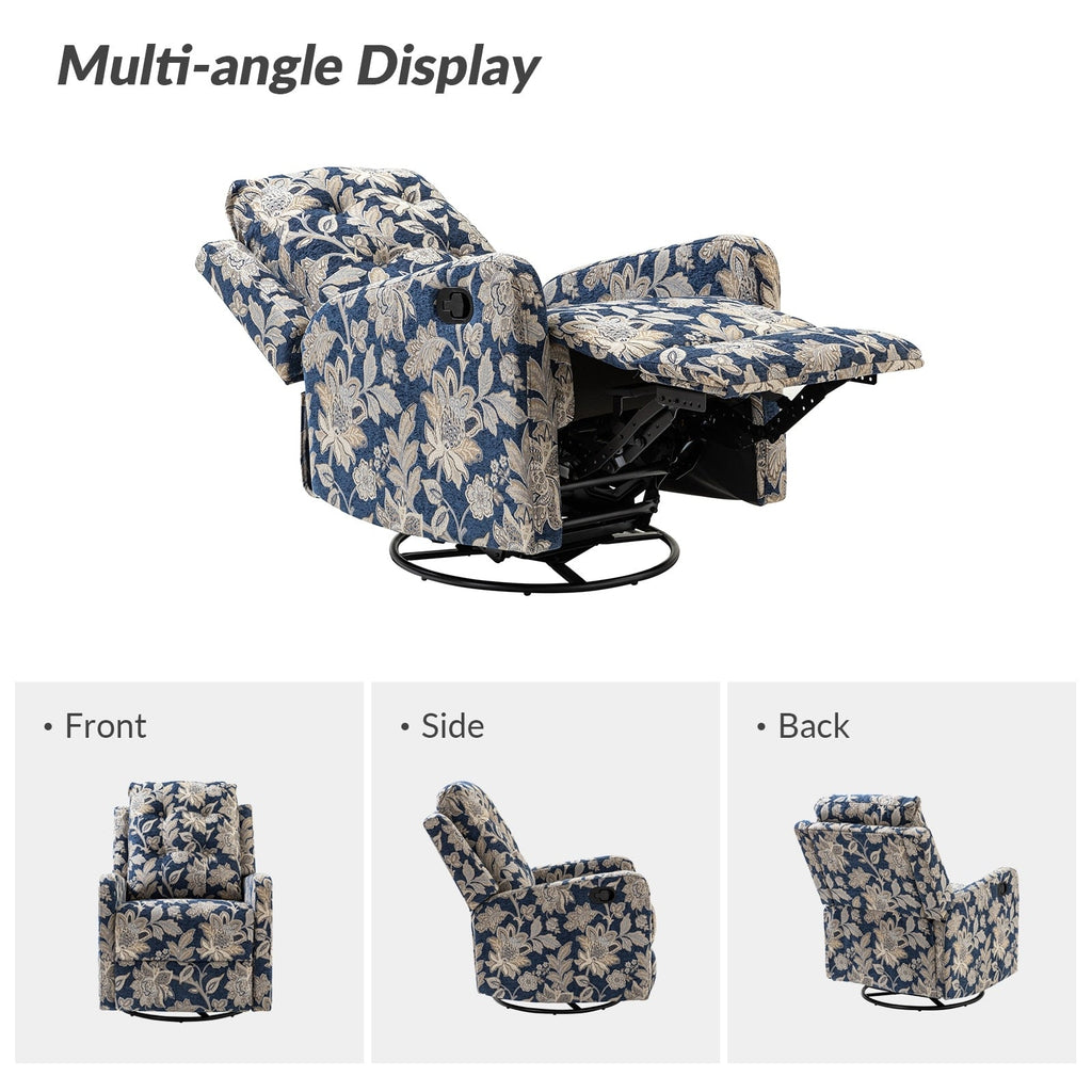 Fauteuil inclinable pivotant manuel Arlette Floral avec dossier capitonné, lot de 2