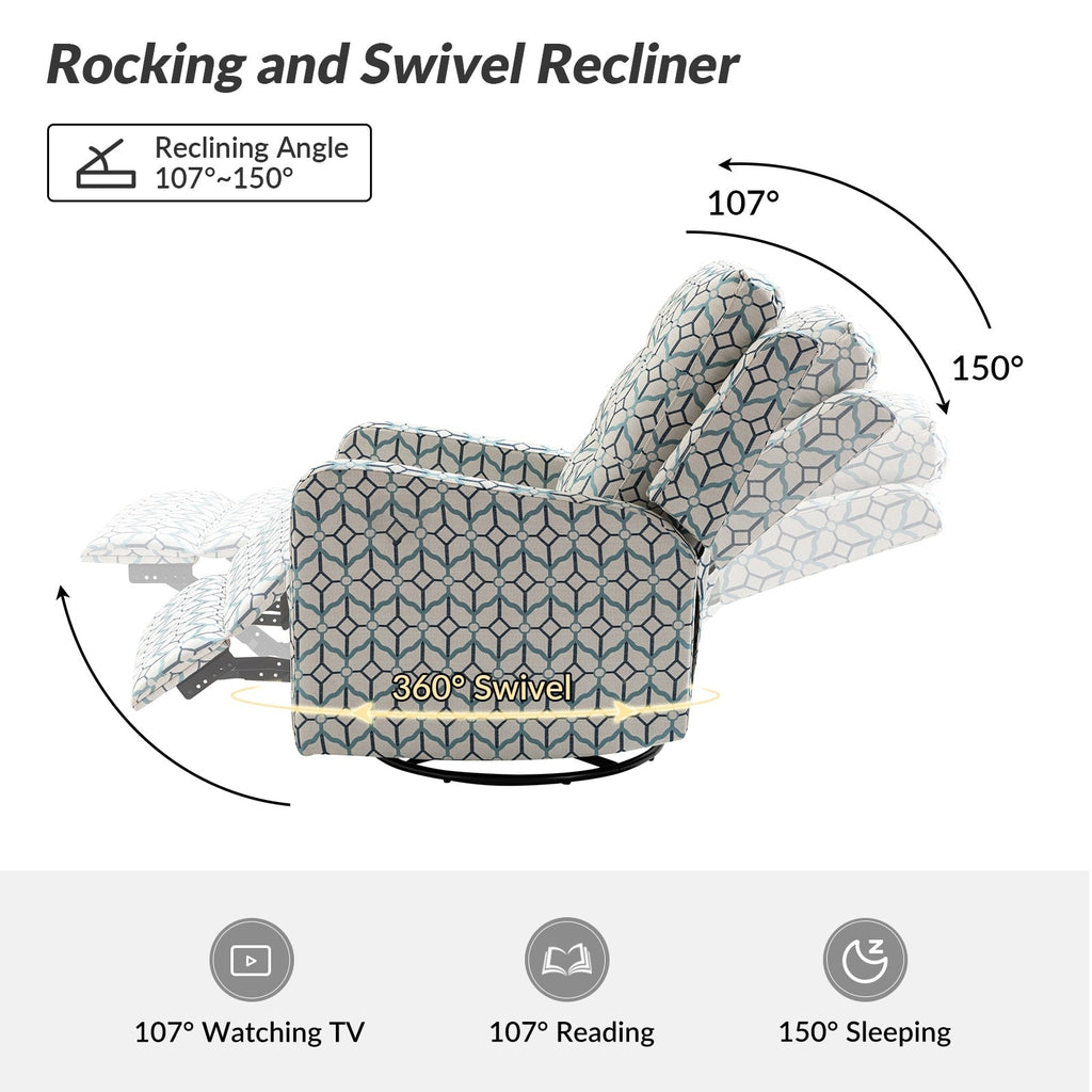 Fauteuil inclinable pivotant manuel Arlette Floral avec dossier capitonné, lot de 2