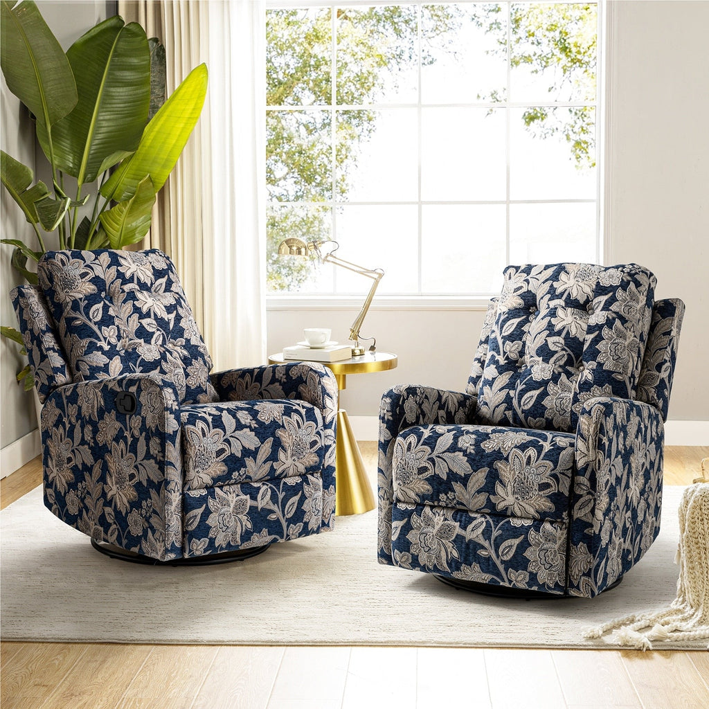 Fauteuil inclinable pivotant manuel Arlette Floral avec dossier capitonné, lot de 2