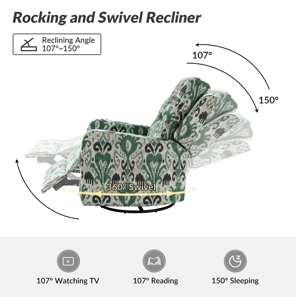 Fauteuil inclinable pivotant manuel Arlette Floral avec dossier capitonné, lot de 2
