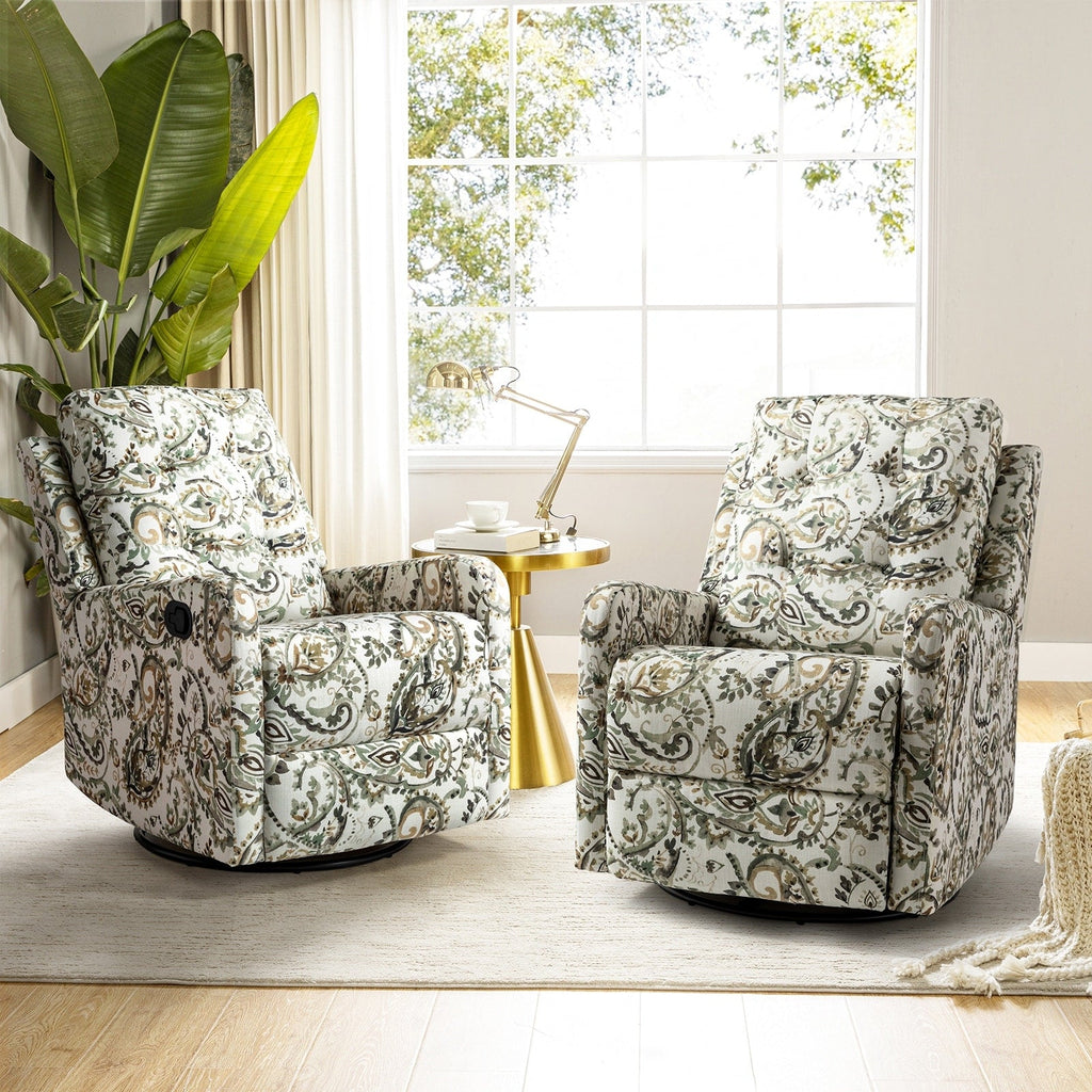 Fauteuil inclinable pivotant manuel Arlette Floral avec dossier capitonné, lot de 2