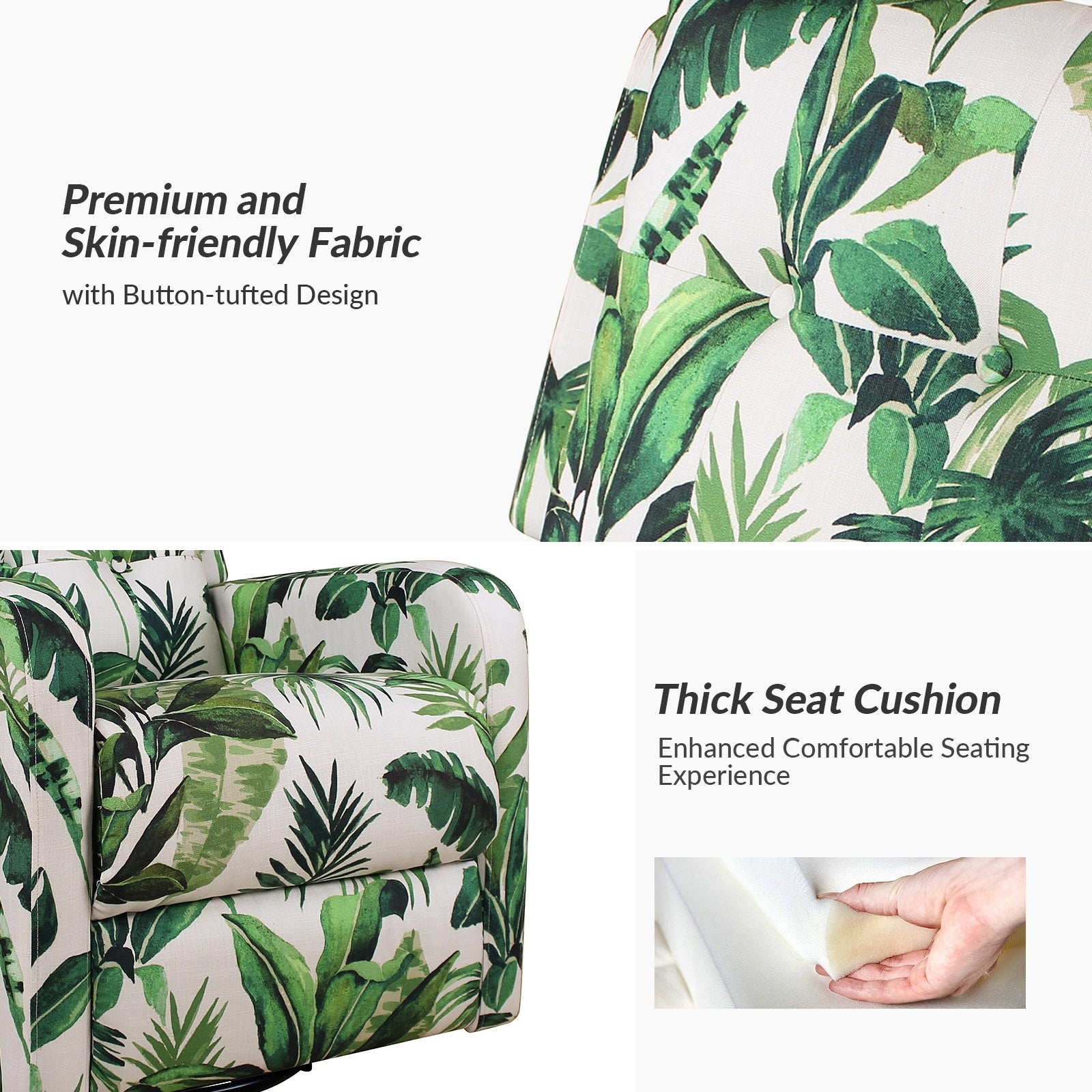 Fauteuil inclinable pivotant manuel Arlette Floral avec dossier capitonné, lot de 2