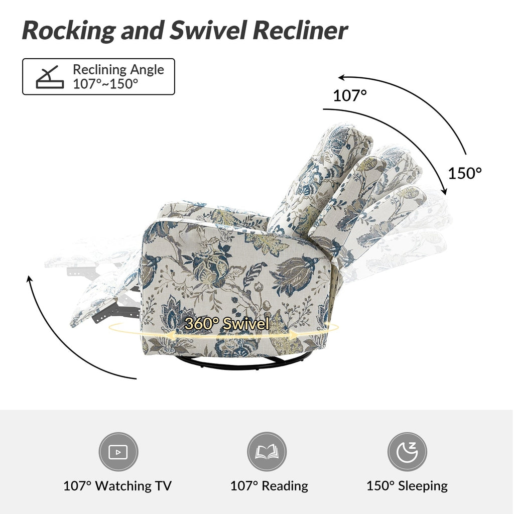 Fauteuil inclinable pivotant manuel Arlette Floral avec dossier capitonné, lot de 2