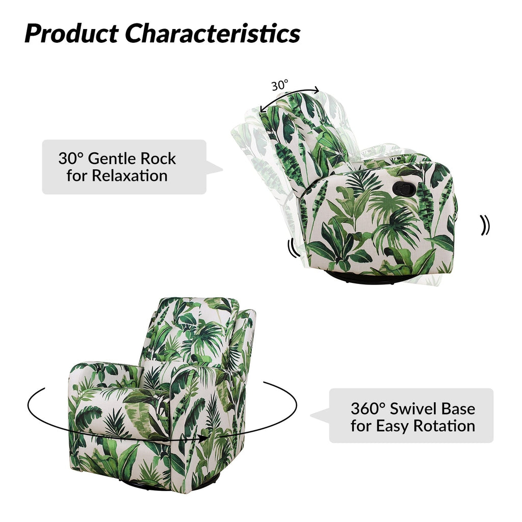 Fauteuil inclinable pivotant manuel Arlette Floral avec dossier capitonné, lot de 2