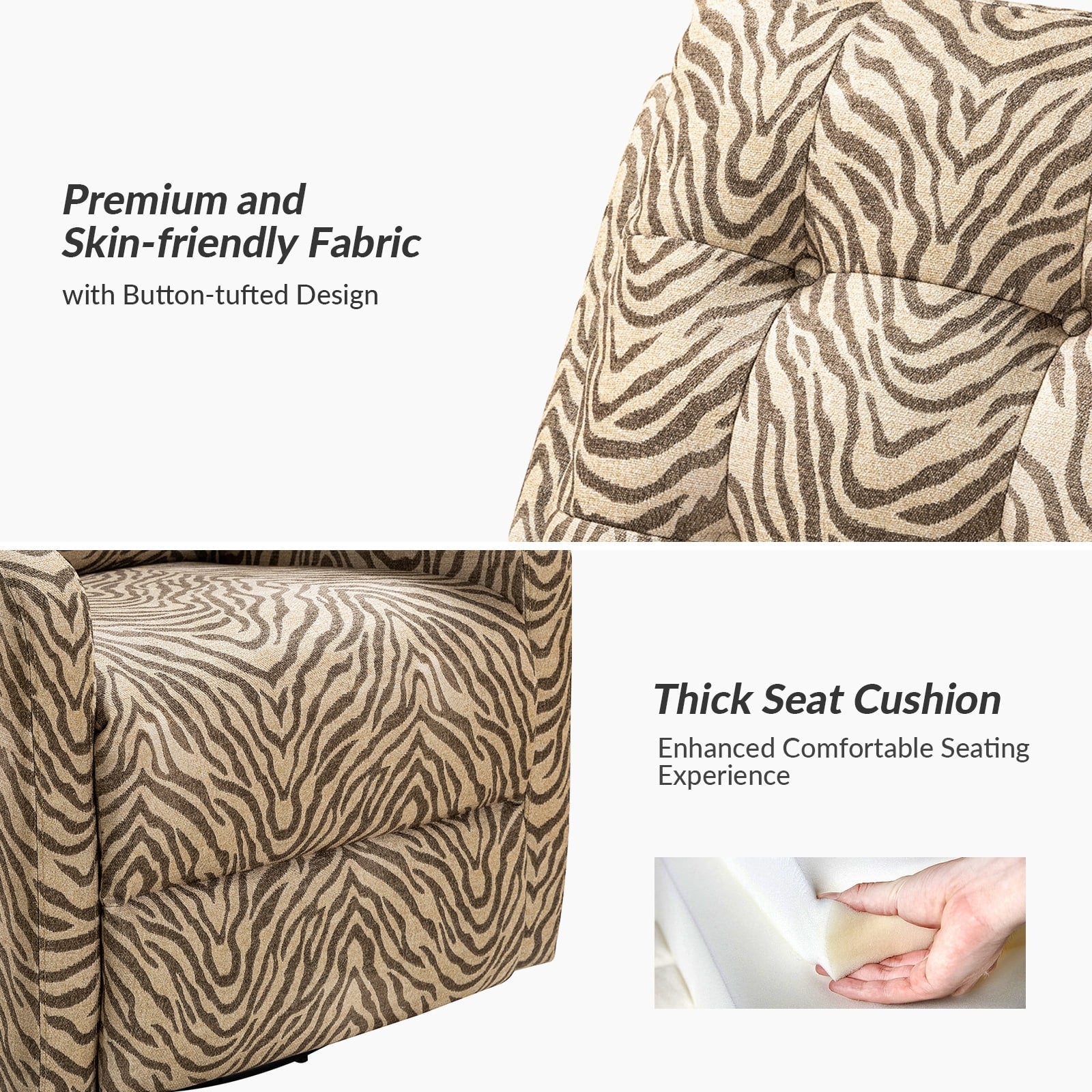 Fauteuil inclinable manuel pivotant Arlette à motif floral contemporain avec dossier capitonné