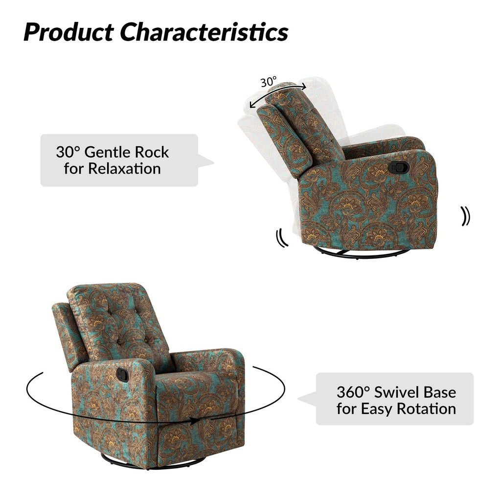 Fauteuil inclinable manuel pivotant Arlette à motif floral contemporain avec dossier capitonné