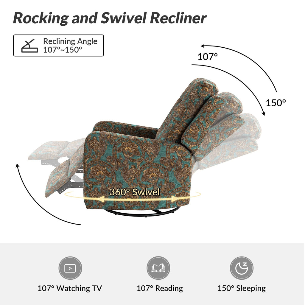 Fauteuil inclinable manuel pivotant Arlette à motif floral contemporain avec dossier capitonné