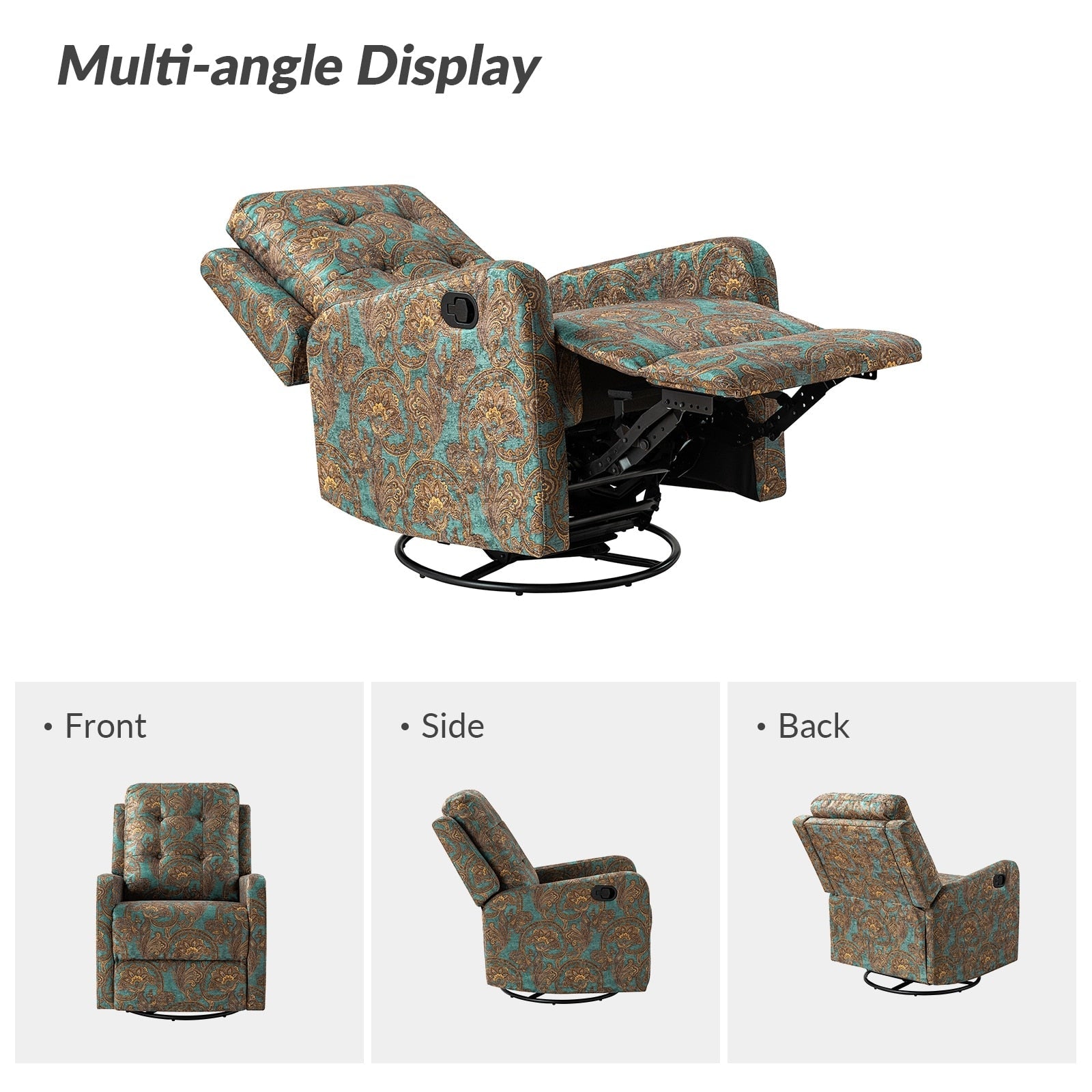 Fauteuil inclinable manuel pivotant Arlette à motif floral contemporain avec dossier capitonné