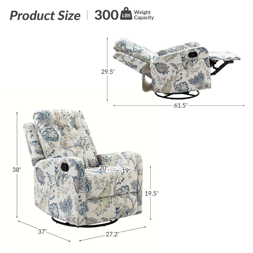 Fauteuil inclinable manuel pivotant Arlette à motif floral contemporain avec dossier capitonné