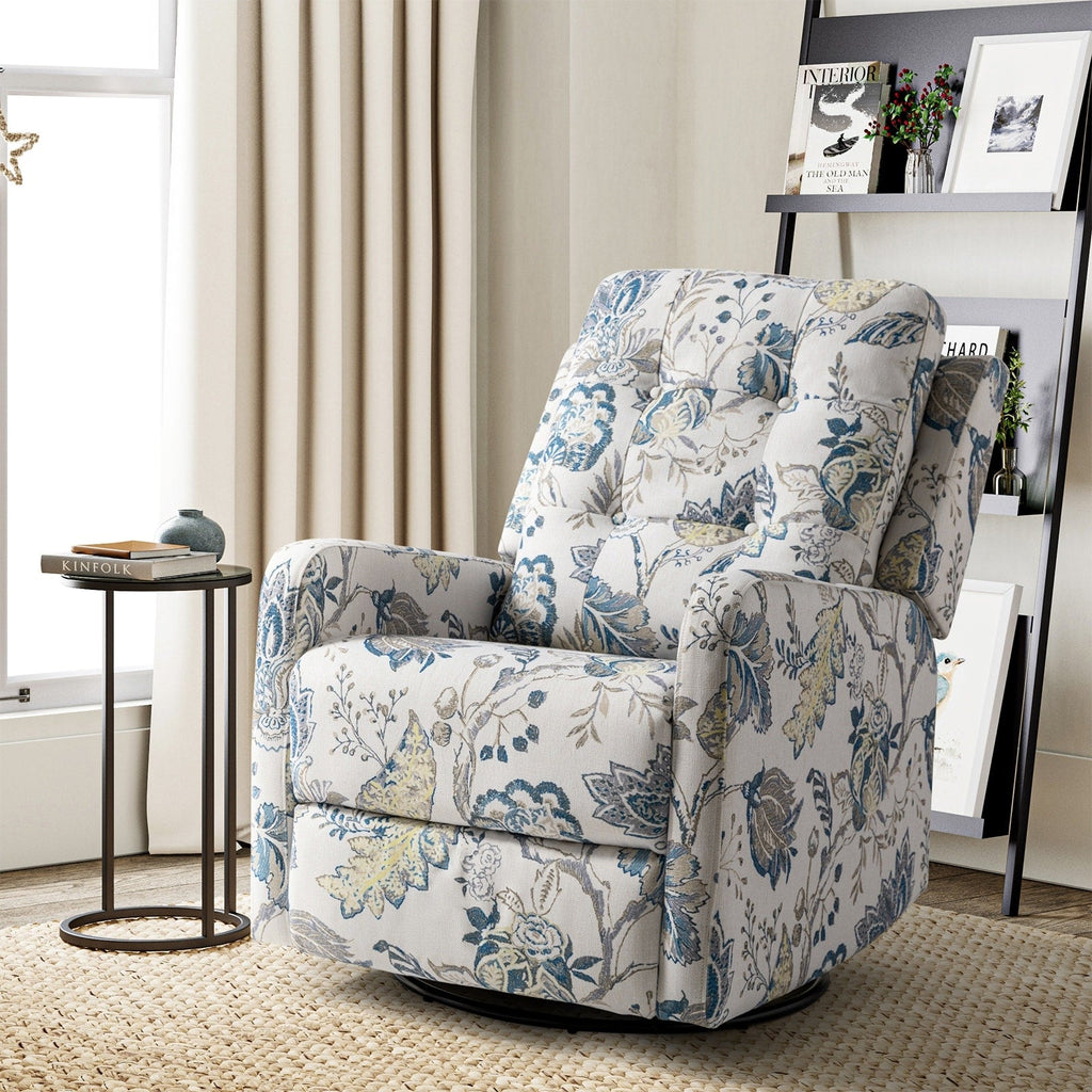 Fauteuil inclinable manuel pivotant Arlette à motif floral contemporain avec dossier capitonné