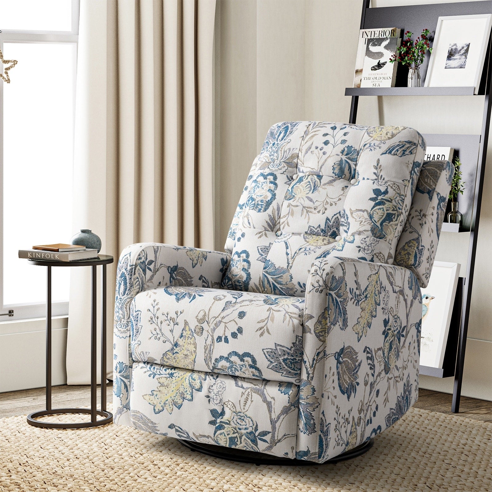 Fauteuil inclinable manuel pivotant Arlette à motif floral contemporain avec dossier capitonné