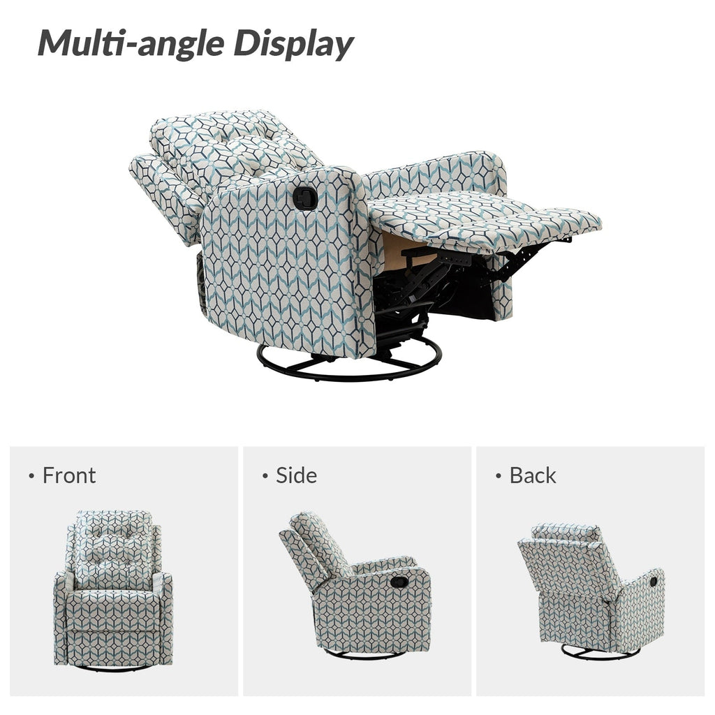 Fauteuil inclinable manuel pivotant Arlette à motif floral contemporain avec dossier capitonné