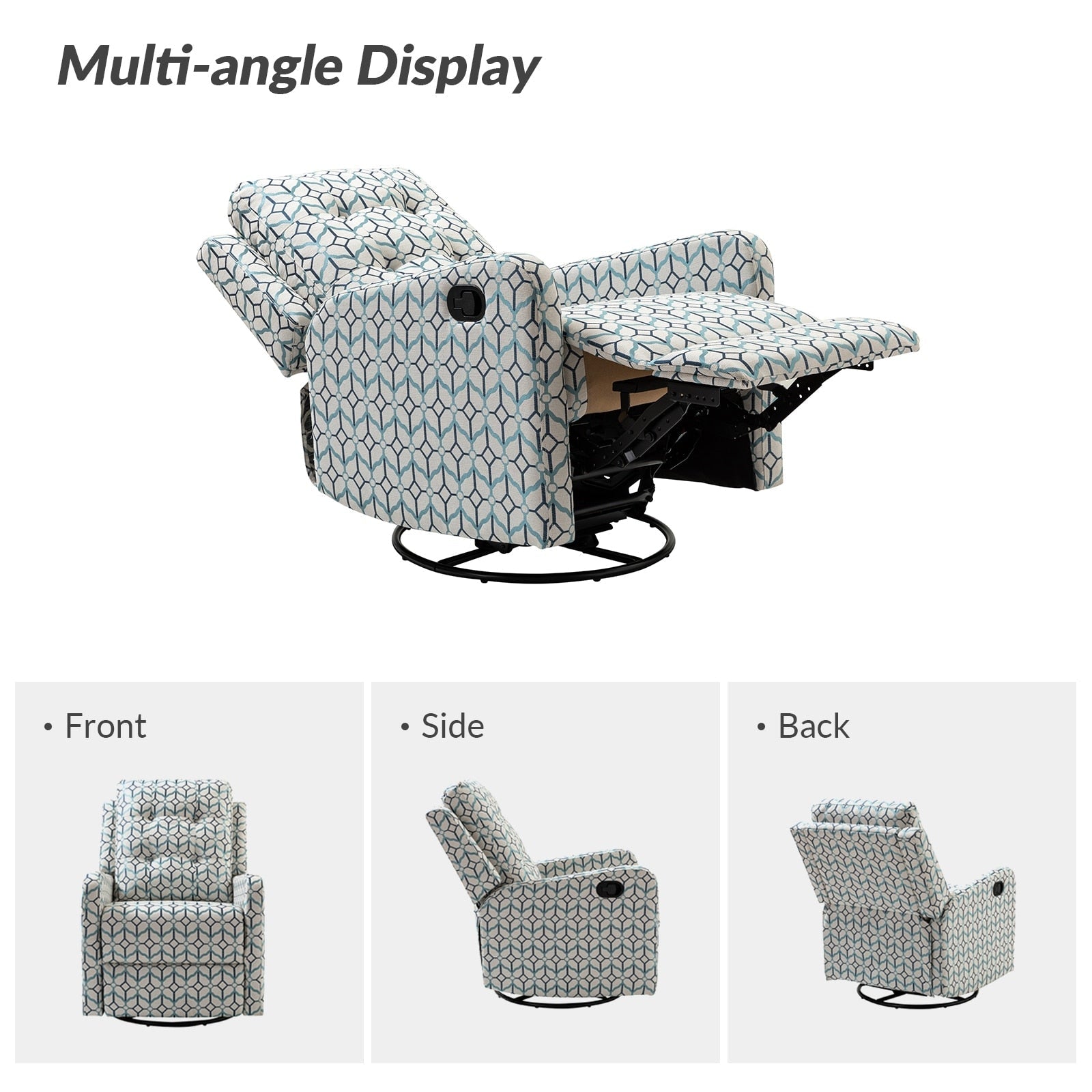 Fauteuil inclinable manuel pivotant Arlette à motif floral contemporain avec dossier capitonné