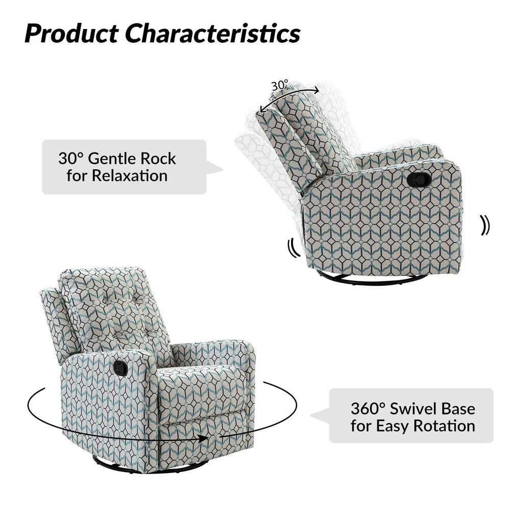 Fauteuil inclinable manuel pivotant Arlette à motif floral contemporain avec dossier capitonné